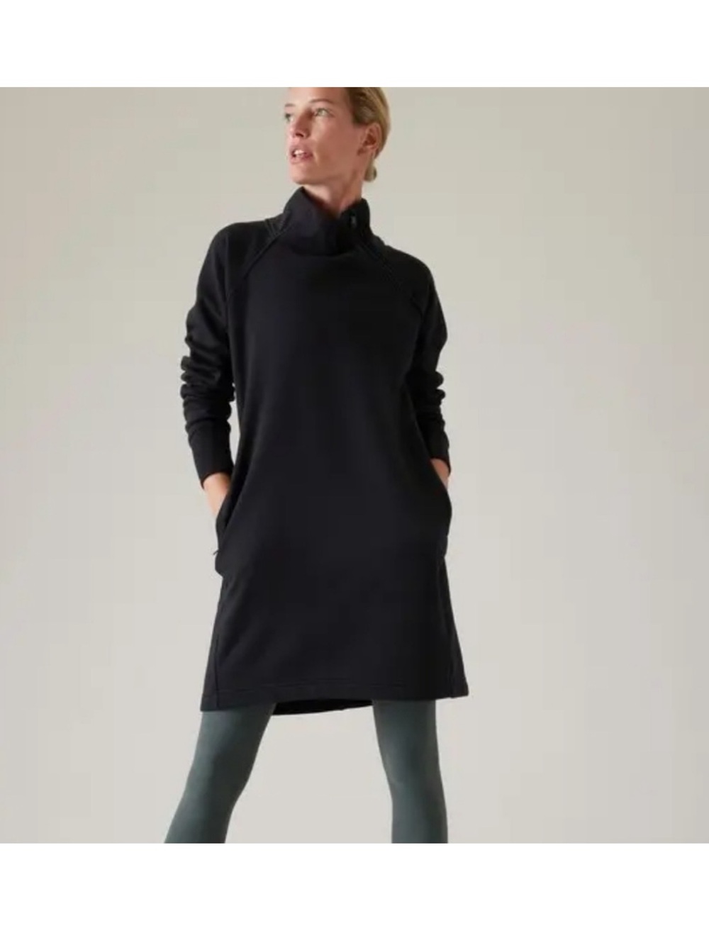 Athleta Cozy Karma Mock Neck Black Zip-Shoulder Sweater Dress XL